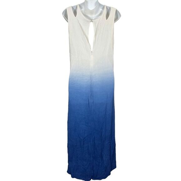 Bar III Ombre Blue White High Low Sleeveless Key Hole V-Neck Dress sz Medium - Picture 11 of 16